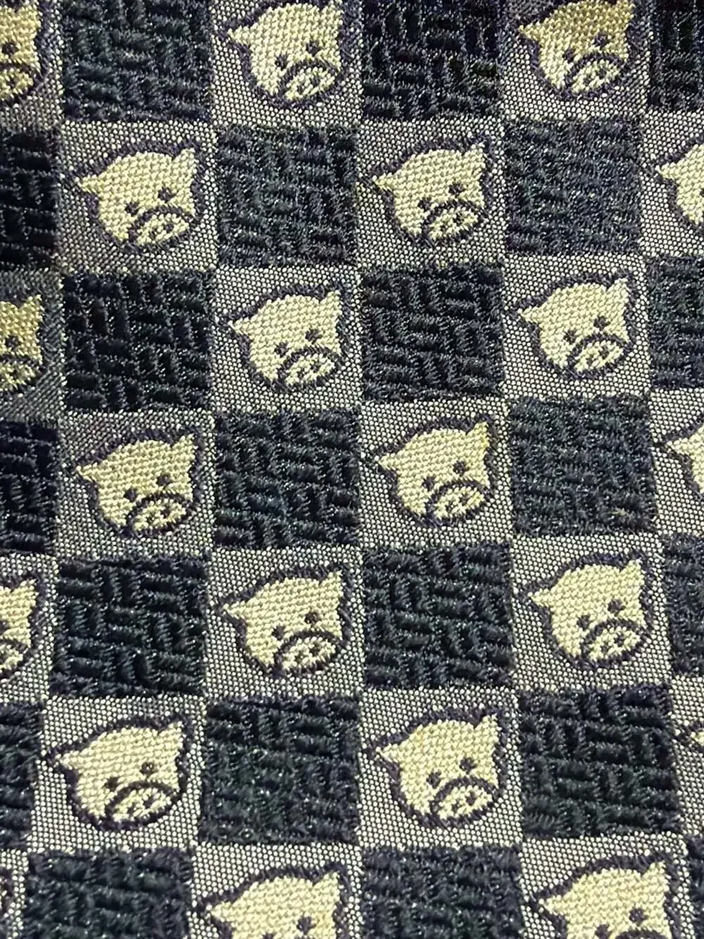 Naf Naf 100% Silk Black and Gray Checkered Pig Print Neck Tie